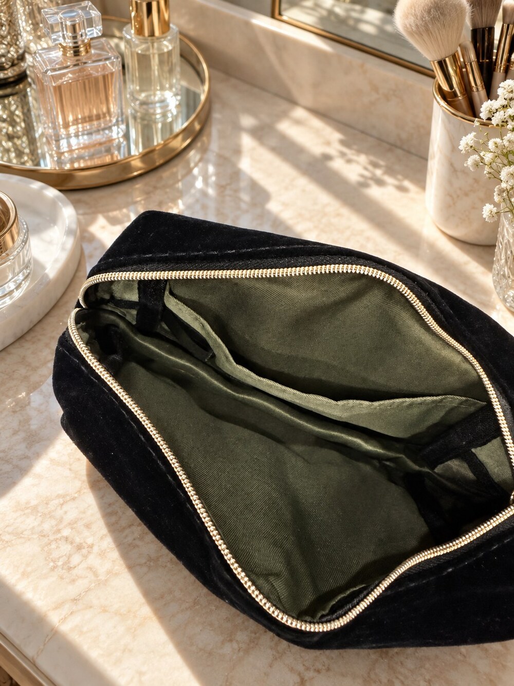 Yves Saint Laurent Black Velvet Makeup Bag | Compact Beauty Pouch - Picture 4 of 6